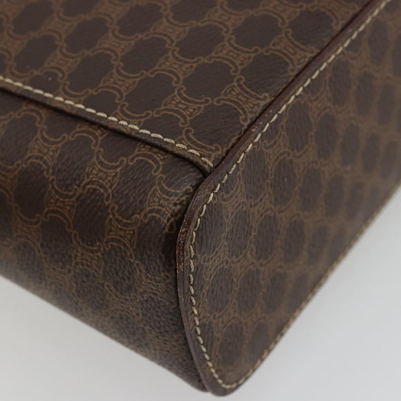 CELINE Macadam Canvas Vanity Hand Bag PVC Leather Brown Gold Auth ki6647