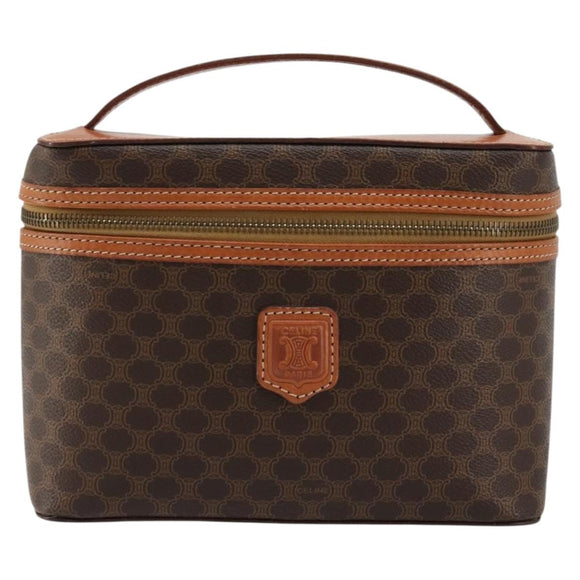 CELINE Macadam Canvas Vanity Hand Bag PVC Leather Brown Gold Auth ki6647