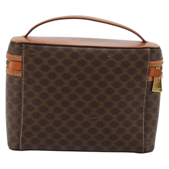 CELINE Macadam Canvas Vanity Hand Bag PVC Leather Brown Gold Auth ki6647