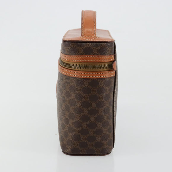 CELINE Macadam Canvas Vanity Hand Bag PVC Leather Brown Gold Auth ki6647