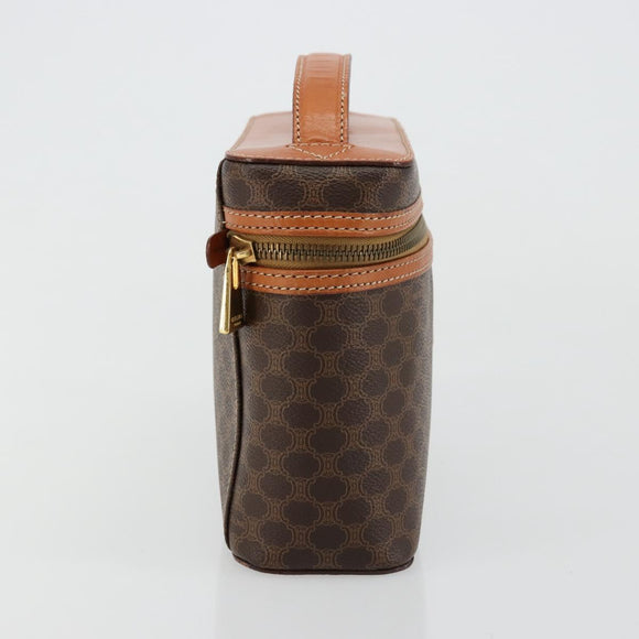 CELINE Macadam Canvas Vanity Hand Bag PVC Leather Brown Gold Auth ki6647