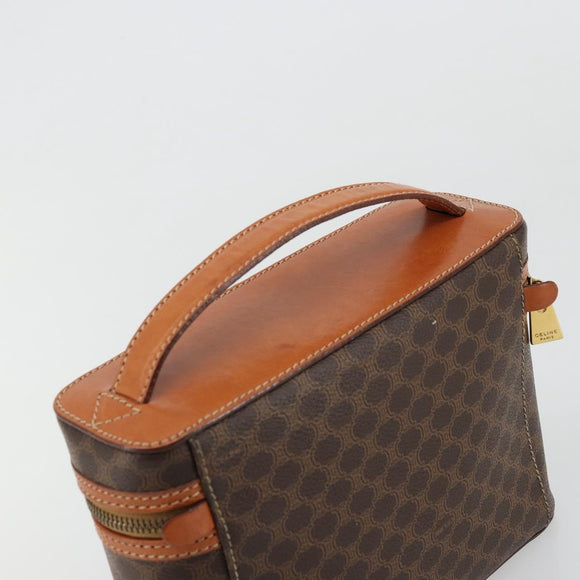 CELINE Macadam Canvas Vanity Hand Bag PVC Leather Brown Gold Auth ki6647