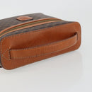 CELINE Macadam Canvas Vanity Hand Bag PVC Leather Brown Gold Auth ki6647-7