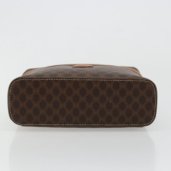 CELINE Macadam Canvas Vanity Hand Bag PVC Leather Brown Gold Auth ki6647