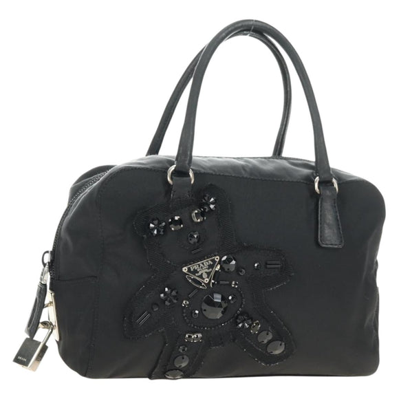 PRADA Handtas Nylon Zwart Zilver Auth ki6652SM