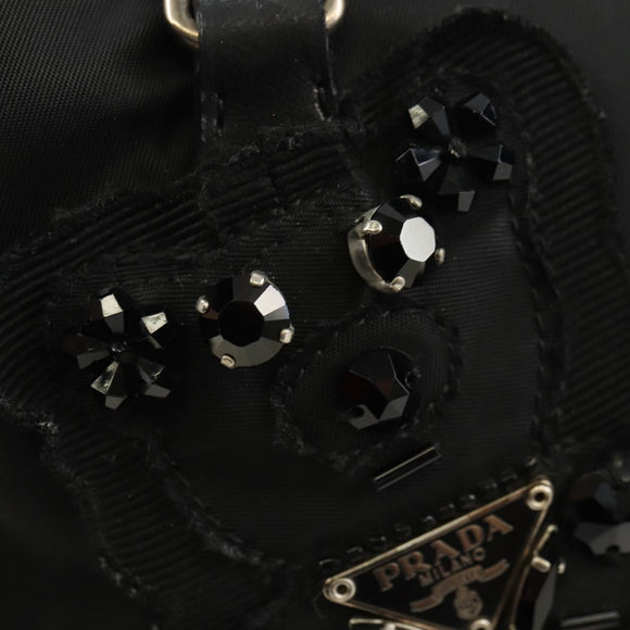 PRADA Handtas Nylon Zwart Zilver Auth ki6652SM
