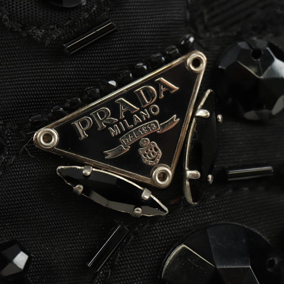 PRADA Handtas Nylon Zwart Zilver Auth ki6652SM