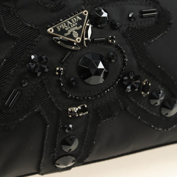 PRADA Handtas Nylon Zwart Zilver Auth ki6652SM