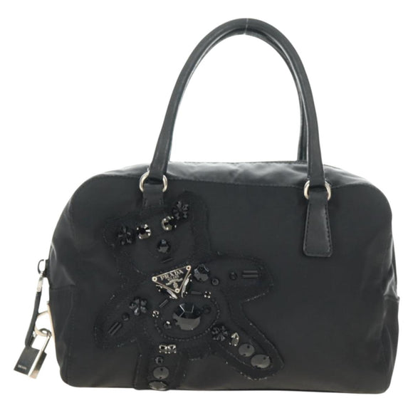 PRADA Handtas Nylon Zwart Zilver Auth ki6652SM