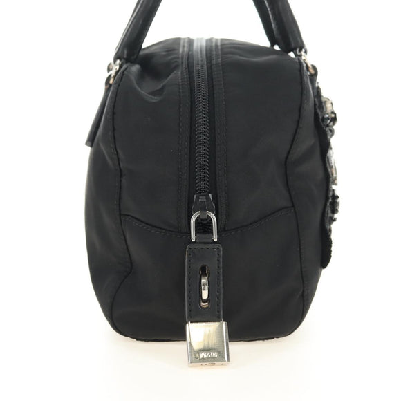 PRADA Handtas Nylon Zwart Zilver Auth ki6652SM