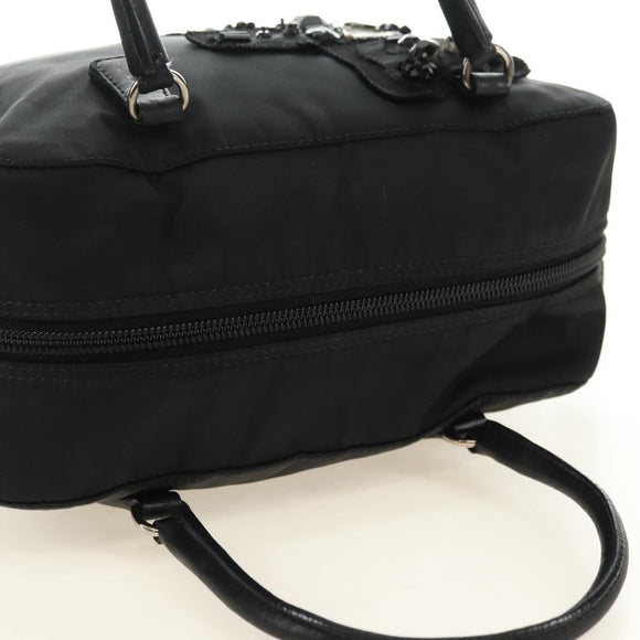 PRADA Handtas Nylon Zwart Zilver Auth ki6652SM