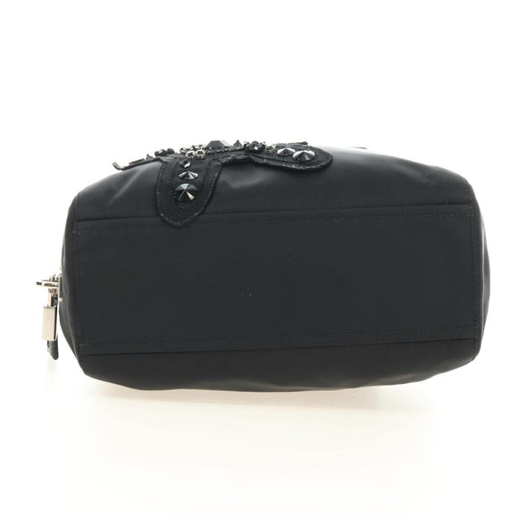 PRADA Handtas Nylon Zwart Zilver Auth ki6652SM