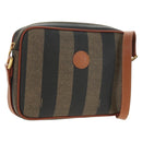 FENDI Pecan Canvas Shoulder Bag PVC Brown Black Auth ki6658V-1