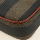 FENDI Pecan Canvas Shoulder Bag PVC Brown Black Auth ki6658V-16
