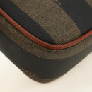 FENDI Pecan Canvas Shoulder Bag PVC Brown Black Auth ki6658V-17