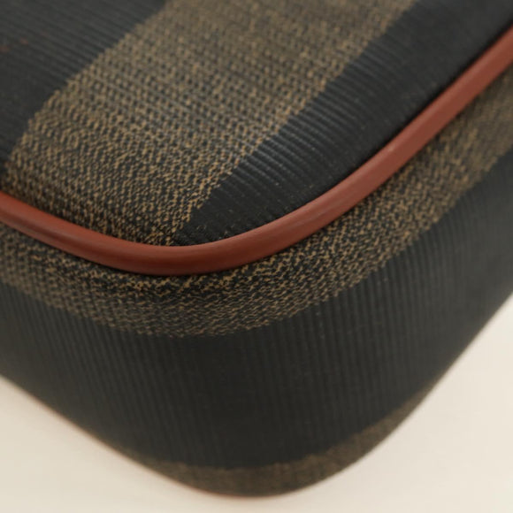 FENDI Pecan Canvas Shoulder Bag PVC Brown Black Auth ki6658V