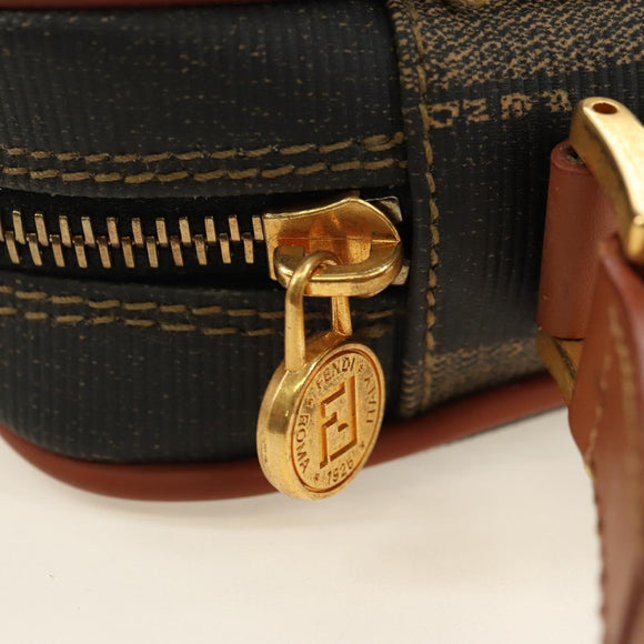 FENDI Pecan Canvas Shoulder Bag PVC Brown Black Auth ki6658V