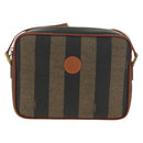 FENDI Pecan Canvas Shoulder Bag PVC Brown Black Auth ki6658V-13
