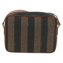 FENDI Pecan Canvas Shoulder Bag PVC Brown Black Auth ki6658V-2