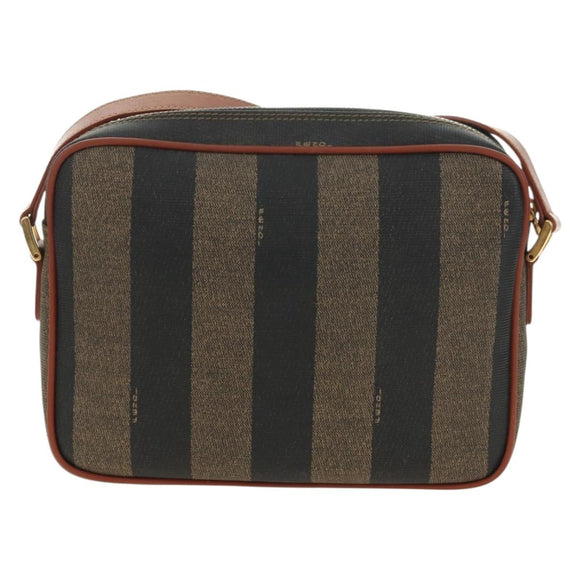 FENDI Pecan Canvas Shoulder Bag PVC Brown Black Auth ki6658V