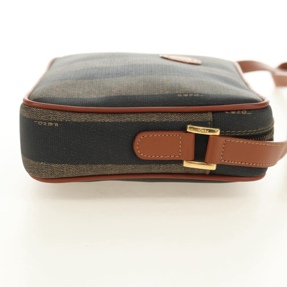 FENDI Pecan Canvas Shoulder Bag PVC Brown Black Auth ki6658V