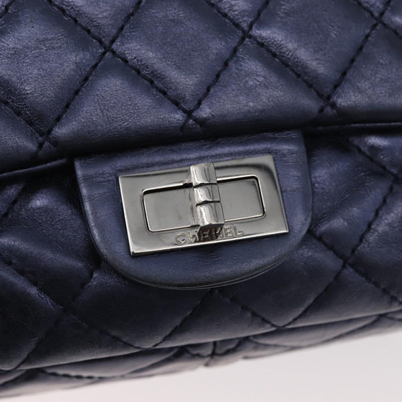 CHANEL Matelasse Chain Shoulder Bag Leather Blue Silver CC Auth ki6660A