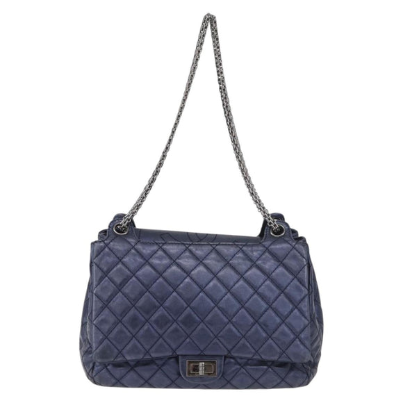 CHANEL Matelasse Chain Shoulder Bag Leather Blue Silver CC Auth ki6660A