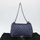 CHANEL Matelasse Chain Shoulder Bag Leather Blue Silver CC Auth ki6660A-27