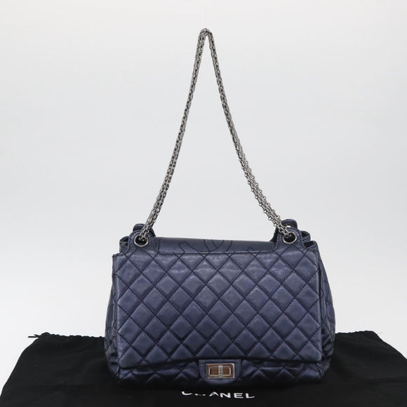 CHANEL Matelasse Chain Shoulder Bag Leather Blue Silver CC Auth ki6660A
