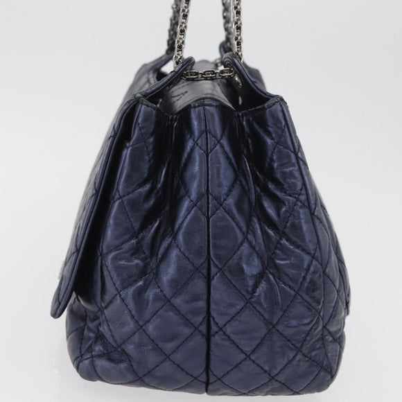 CHANEL Matelasse Chain Shoulder Bag Leather Blue Silver CC Auth ki6660A