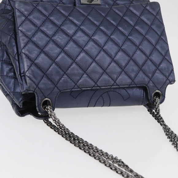 CHANEL Matelasse Chain Shoulder Bag Leather Blue Silver CC Auth ki6660A
