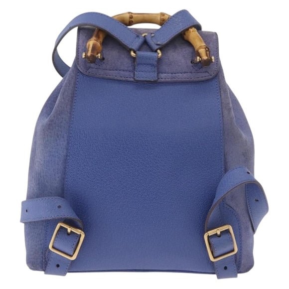 GUCCI Bamboo Backpack Suede Blue 003 8030 3444 Auth ki6661A