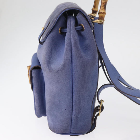 GUCCI Bamboo Backpack Suede Blue 003 8030 3444 Auth ki6661A