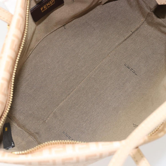 FENDI Zucchino Canvas Hand Bag Beige Gold Auth ki6664M