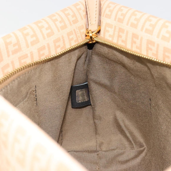 FENDI Zucchino Canvas Hand Bag Beige Gold Auth ki6664M