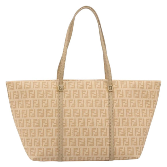 FENDI Zucchino Canvas Hand Bag Beige Gold Auth ki6664M