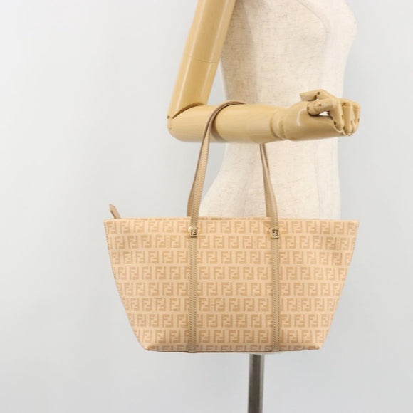 FENDI Zucchino Canvas Hand Bag Beige Gold Auth ki6664M