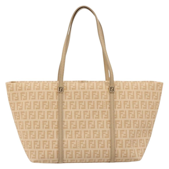 FENDI Zucchino Canvas Hand Bag Beige Gold Auth ki6664M