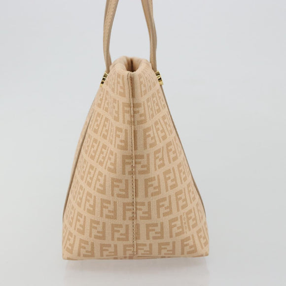 FENDI Zucchino Canvas Hand Bag Beige Gold Auth ki6664M