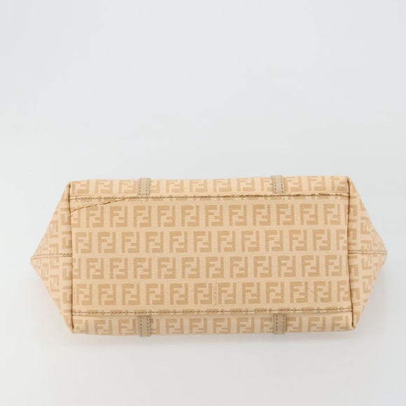 FENDI Zucchino Canvas Hand Bag Beige Gold Auth ki6664M