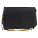CELINE Chain Shoulder Bag Leather Black Gold Auth ki6665M-1