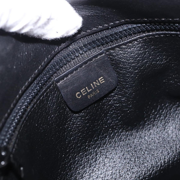 CELINE Chain Shoulder Bag Leather Black Gold Auth ki6665M