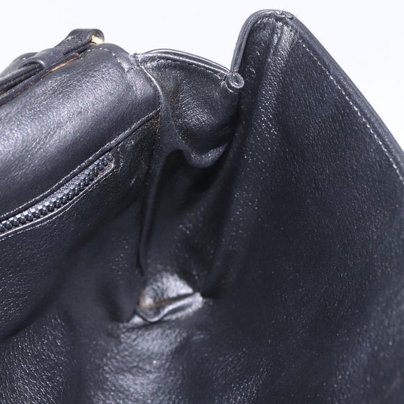 CELINE Chain Shoulder Bag Leather Black Gold Auth ki6665M