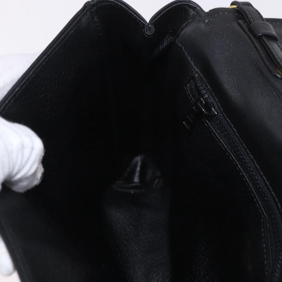 CELINE Chain Shoulder Bag Leather Black Gold Auth ki6665M