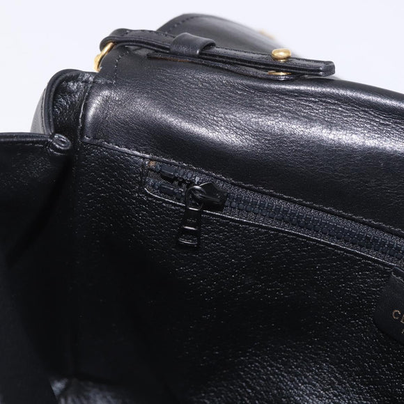CELINE Chain Shoulder Bag Leather Black Gold Auth ki6665M