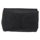 CELINE Chain Shoulder Bag Leather Black Gold Auth ki6665M-2
