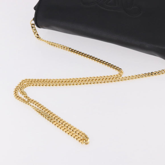 CELINE Chain Shoulder Bag Leather Black Gold Auth ki6665M