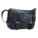PRADA Shoulder Bag Leather Navy Silver Auth ki6667SAM-1