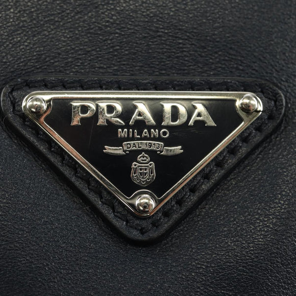 PRADA Shoulder Bag Leather Navy Silver Auth ki6667SAM