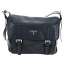 PRADA Shoulder Bag Leather Navy Silver Auth ki6667SAM-13